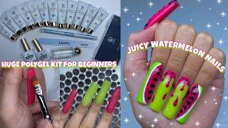 TRYING A LANFO POLYGEL KIT FROM AMAZON | SUMMER WATERMELON NAILS | BEGINNER POLYGEL NAIL TUTORIAL