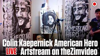 Colin Kaepernick American Hero - LIVE - Portrait Drawing Ink On Paper 8' x 4' theZimvideo