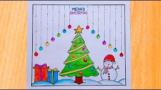 Merry Christmas drawing easy | Christmas Drawing | Christmas Tree Drawing | Merry Christmas poster