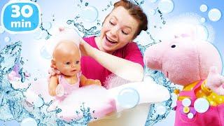 Peppa badet Baby Born Annabelle. Puppen Videos mit Irene | 30 min Kompilation