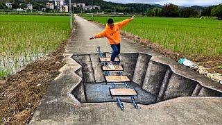 Funny Drawing 3D Art On The Road For Prank And for fun