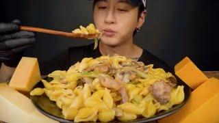 Zach Choi ASMR Philly cheesesteak creamy pasta mukbang bites only