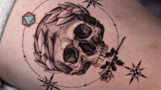 BLACK and GREY SKULL & ROSE TATTOO TIMELAPSE | Real Time Tattooing