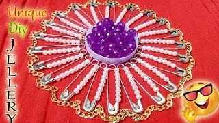 How To Make Safety pin Pearl Necklace At Home | jewellery Making | Diyartiepie