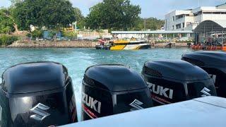 LAJUNYA KECEPATAN SPEEDBOAT DENGAN MESIN 4 X OUTBOARD MOTORS FOUR STROKE SUZUKI 150PK