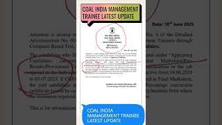 Coal India Management Trainee Latest Update