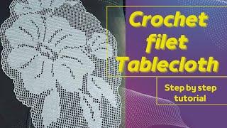 Step-by-Step Guide:How to Make a Filet Crochet Tablecloth"/Filet Easy Tutorial for Beginners"Part48