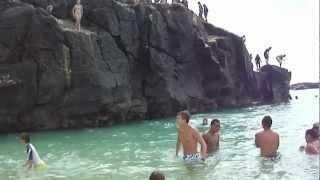 Casey's first jump off the rock with Mitchell North Shore Beach HI