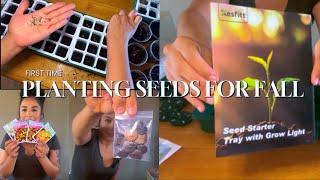 Planting seeds in a indoor seed starter tray 