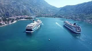 Crazy cruise ship race, Kotor,  Boka bay, Montenegro, Drone footage 4k