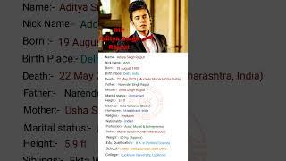 Bollywood Actor Aditya Singh Rajput ji ka Biography #viral #youtubeshorts #shortvideo#shorts #short