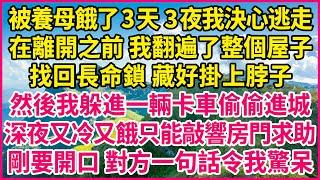 被養母餓了3天3夜我決心逃走，在離開之前 我翻遍了整個屋子，找回長命鎖 藏好掛上脖子，然後我躲進一輛卡車偷偷進城，深夜又冷又餓只能敲響房門求助，剛要開口 對方一句話令我驚呆！#人生故事 #情感故事