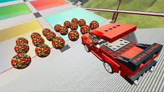 Destroying CARS with Candy Balls Stair Jump Down - BeamNG Drive