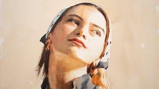 Watercolor portrait painting with only 3 colors