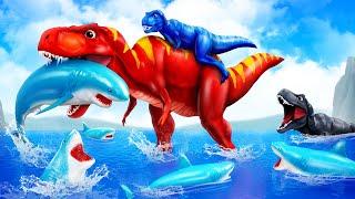 Mother T-Rex vs Evil T-Rex:T Rex Shark Hunt | 3D Animated Super Dinosaur Funny Cartoon 2024