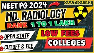 “NEET PG 2024: Radiology Cutoff & Fees from Rank 1 to 1 Lakh | Top Low Fees Colleges & Open States”