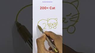 How to Draw a cute Cat using Numbers 200 / Cat Drawing Easy way  #shorts #viral #trending