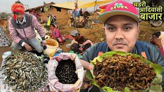 चडरी आदिवासी बाज़ार | Re100 में खाए 1KG भुजल डिरका मछली | Village Tribal Market | Fish Fry Recipe