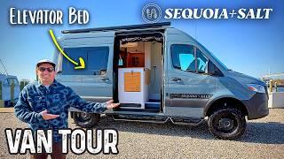 Custom Sprinter 144 AWD Camper Van Tour: Elevator Bed, Stealth Shower & Toilet, Luxury Finishes