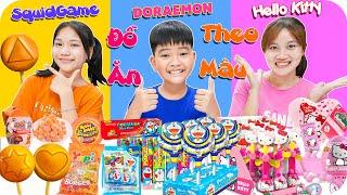 24H Ăn Đồ Ăn Theo Màu Sắc Nhân Vật Doraemon, Hello Kitty & SquidGame  Min Min TV Minh Khoa