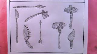 How To Draw Stone Age Tools/Stone Age Tools Drawing