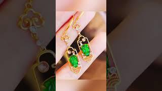 18K金钻石镶嵌 天然满绿翡翠耳坠！起荧光胶感十足｜$378美元｜#earrings #jewellery #珠寶 #shorts  欢迎订阅咨询