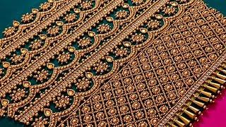 Grand BridalBlouse Aariwork design for beginners|Beadswork design Tutorial Step by step video