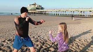 Take down training on the beach #fightforfun #fightingkids #train #trainhardfighteasy #girlspower