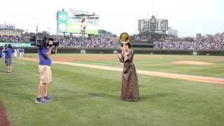 Erini singing the US National Anthem at Wrigley Field