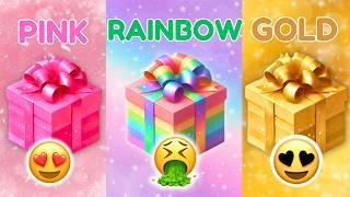 CHOOSE YOUR GIFT... Pink, Rainbow and Gold edition! 2good and 1bad! 3giftboxchallenge | QUIZ BLISS