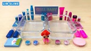 Chill Pink vs Blue - Mixing Makeup Eyeshadow Into Clear Slime ASMR 134 Satisfying Slime Video