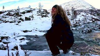 Little hike in the snow to a waterfall | nature sounds, slow TV, no talking, no music