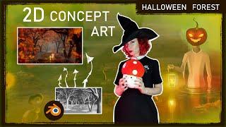 How I make 2D concept art using Blender 3D: painting Halloween Forest