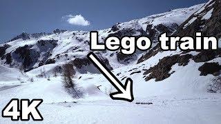 Lego train set up in mountains, awesome drone footage!