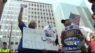 United Steelworkers march through downtown Pittsburgh streets