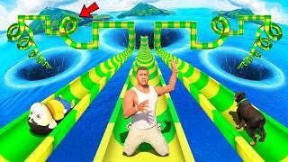 SHINCHAN AND FRANKLIN TRIED THE IMPOSSIBLE TRIPLE WATER SLIDE TWISTED MAZE LOOP CHALLENGE GTA 5