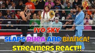 Streamers React! Iyo Sky slaps Rhea and Bianca! #wwe #wweraw #rhearipley