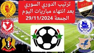 ترتيب الدوري السوري الممتاز بعد انتهاء مباريات اليوم الجمعة 29-11-2024 الجولة 5