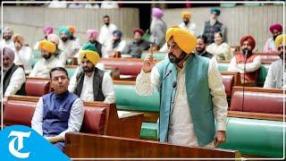 Punjab CM Bhagwant Mann addressing the Vidhan Sabha during the budget session