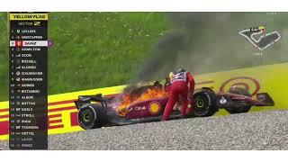 CARLOS SANZ'S CAR GOES ON FIRE!! AUSTRIAN GP