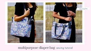 diaper bag tutorial, multipurpose tote bag, with recessed zipper and many pockets