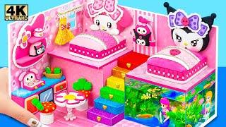  KUROMI vs MY MELODY  Build Pink Bedroom with Two Bed, Aquarium from Clay ️ DIY Miniature House