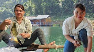 FULL VIDEO: Girl makes a bed and fishes on the lake.