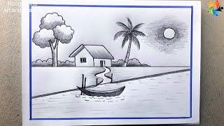 Simple Scenery Drawing || Nature Scenery Art || Bangla Voice Tutorial || Pencil Sketch