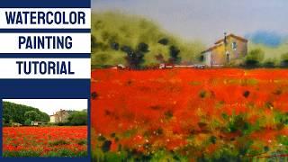 WATERCOLOR Painting TUTORIAL - How to Paint a LANDSCAPE #summerlandscape #wetonwettechnique  #loose