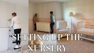 SETTING UP THE NURSERY! classic baby girl nursery | wallpaper, wainscoting, & baby furniture