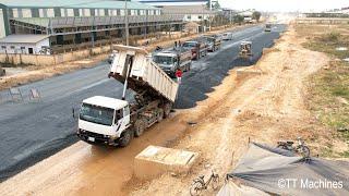 Amazing Excellent Dump Trucks Dumping Gravel With Bulldozer D41E Pushing Gravel Making New Ring Road