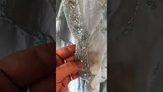 Ocean Blue Pure Crushed Tissue Organza Silk with pearl sequins cut daana handwork #vibranthues