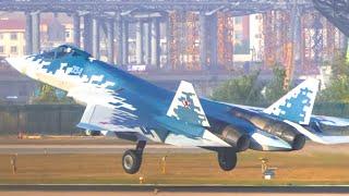 Russia's First Su-57 Fighter Arrives in China, Landing and Engine Sounds