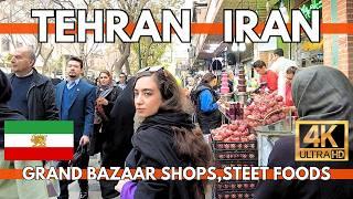 TEHRAN GRAND BAZAAR LIVELY DISTRICT SHOPS,STREET FOODS,RESTAURANTS 4K WALKING TOUR | DECEMBER 2023